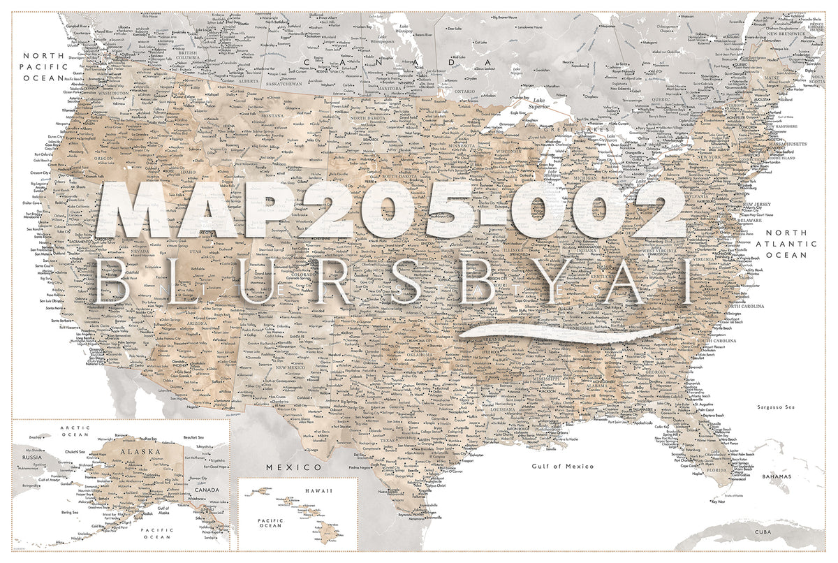 Custom map print: highly detailed map of the US with cities. ALL COLOR CHOICES.