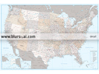 Custom US map print: highly detailed map of the US with roads. "Keane"