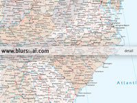 Custom US map print: highly detailed map of the US with roads. "Keane"