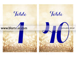 5x7" printable table numbers in navy blue & gold glitter, printable table numbers