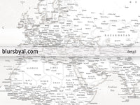 Art print on paper: personalized detailed world map with cities. "Maeli White"