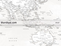Art print on paper: personalized detailed world map with cities. "Maeli White"