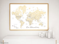 Art print on paper: custom world map with cities in elegant floral pattern. "Remy"