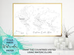Custom blank world map with countries and states, printed on watercolor paper for coloring with watercolors