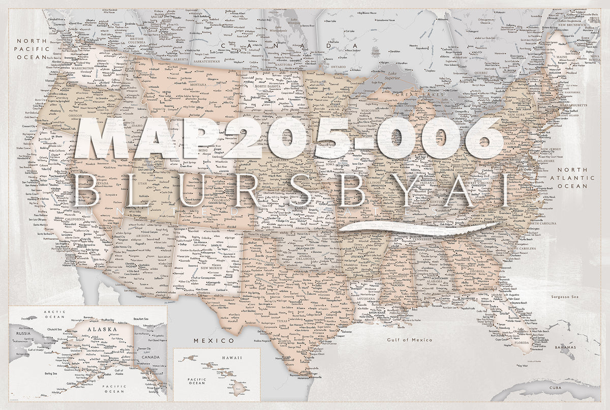 Custom map print: highly detailed map of the US with cities. ALL COLOR CHOICES.