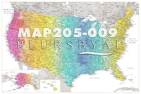 Custom map print: highly detailed map of the US with cities. ALL COLOR CHOICES.