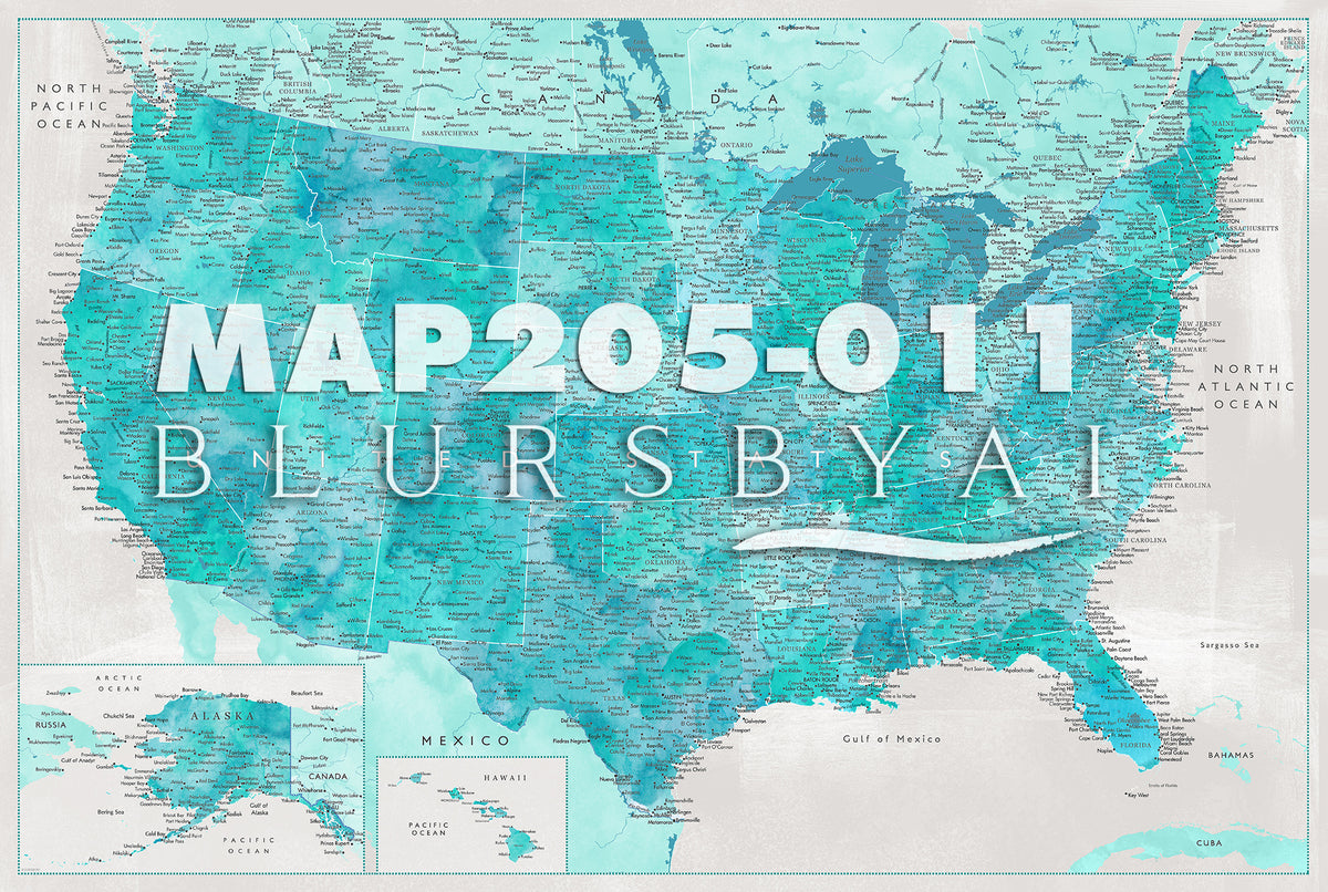 Customized print of map of the US on rolled canvas. ALL COLOR CHOICES.