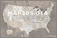 Custom map print: highly detailed map of the US with cities. ALL COLOR CHOICES.