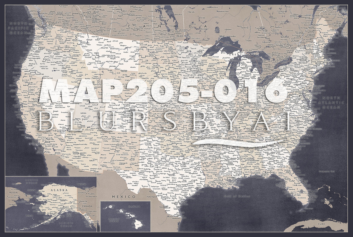 Custom map print: highly detailed map of the US with cities. ALL COLOR CHOICES.