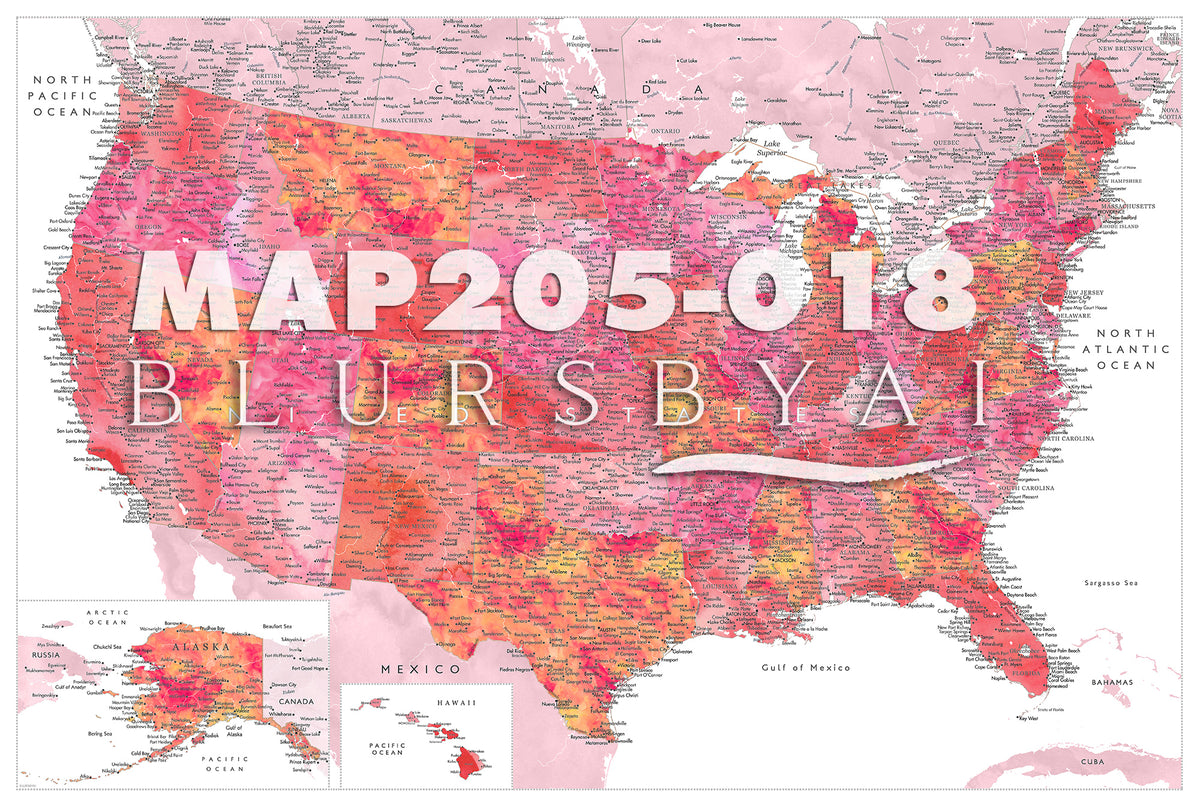 Custom map print: highly detailed map of the US with cities. ALL COLOR CHOICES.