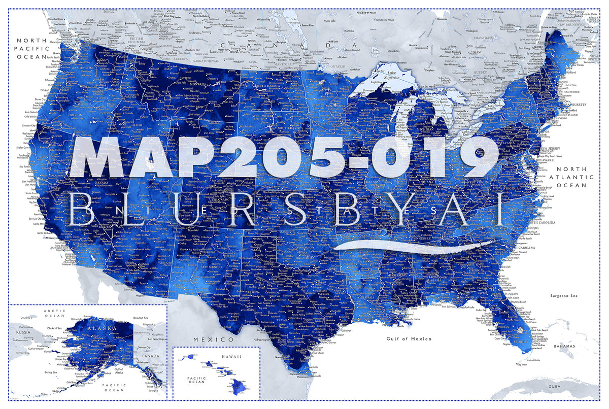 Custom map print: highly detailed map of the US with cities. ALL COLOR CHOICES.