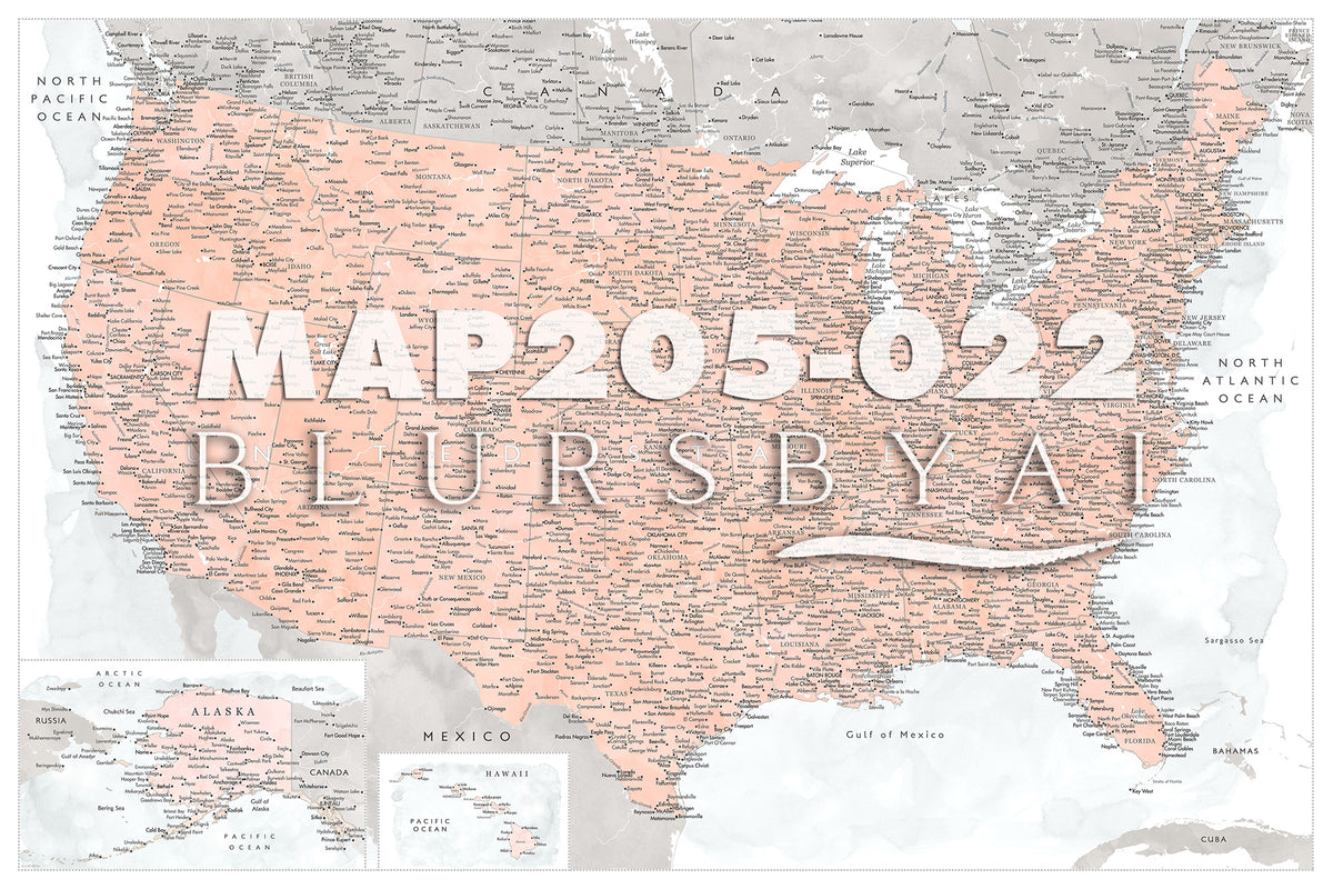 Custom map print: highly detailed map of the US with cities. ALL COLOR CHOICES.