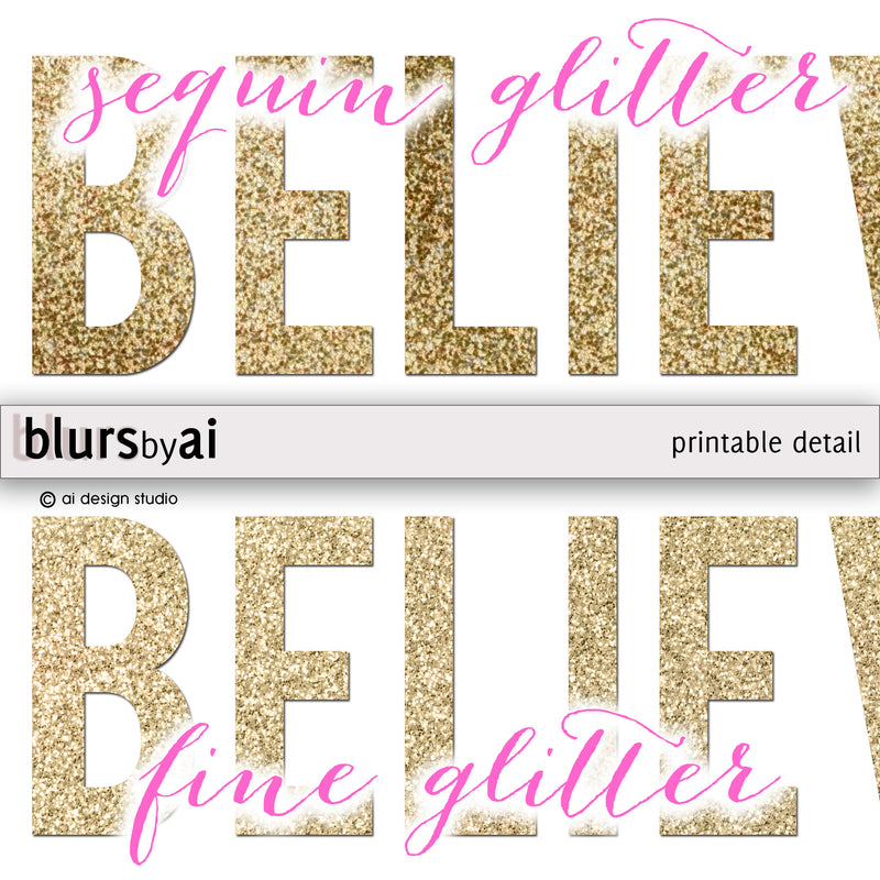 Bright gold glitter word printable holiday decor