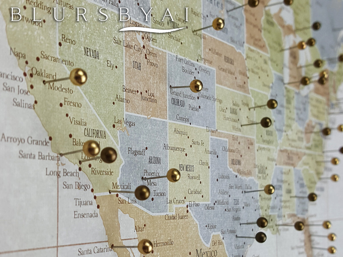 Custom large & highly detailed world map canvas print or push pin map in distresed fall colors. "Michelle"