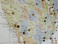 Custom large & highly detailed world map canvas print or push pin map in distresed fall colors. "Michelle"