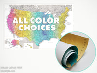 Custom US map rolled canvas print. ALL COLOR CHOICES.