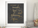 New and Glorious Morn Carol lyrics quote printable Christmas decor in gold and chalkboard