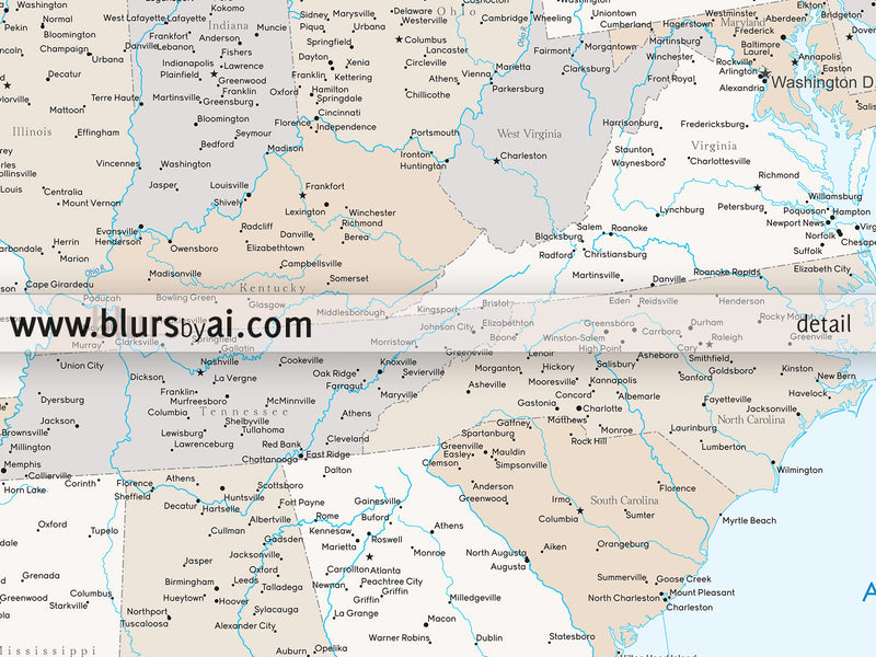 Custom USA map with cities, canvas print or push pin map in light and muted colors. "Keane"