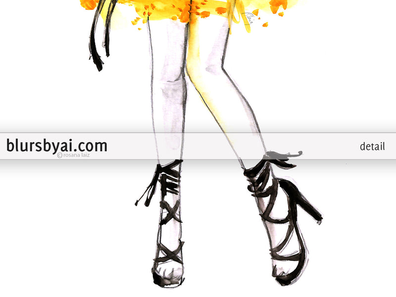 Printable fashion illustration: yellow summer dress and sunnies