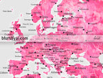 Custom quote - gray and hot pink watercolor printable world map with cities, countries, states... "Callah"