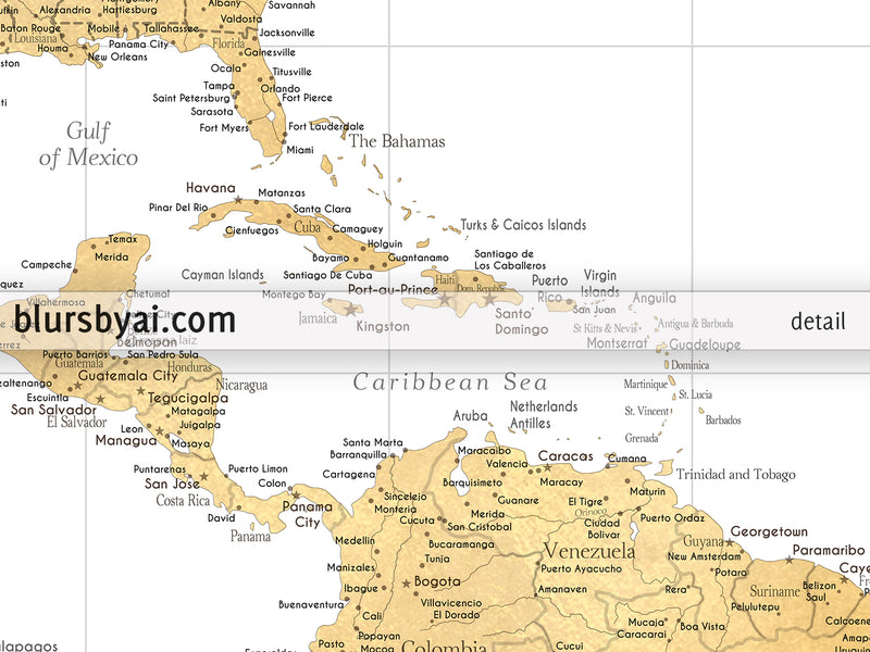 Custom large & highly detailed world map canvas print or push pin map. "Rossie"