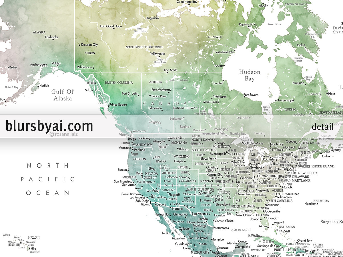 Set of two map prints on paper: USA and the world in matching style. "Oriole"