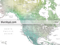 Set of two map prints on paper: USA and the world in matching style. "Oriole"