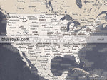 Personalized world map with US state capitals, cities, states and countries, canvas print or push pin map. "Glyn"