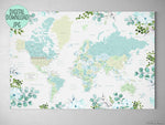 Custom quote - Printable floral and greenery world map with cities, capitals, countries, US States... labeled
