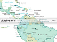 Art print on paper: custom world map with cities in dreamy mint and green. "Ninfa"