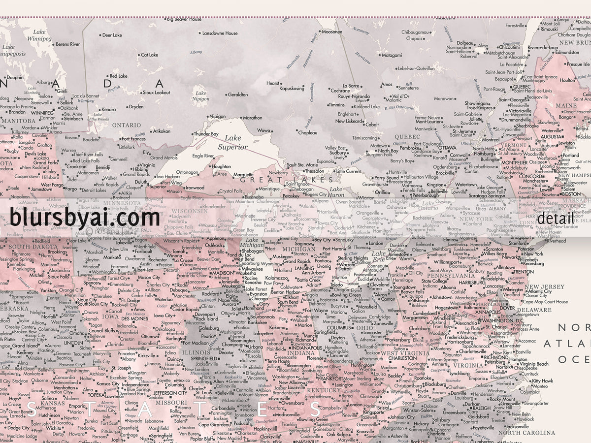 Set of two map prints on paper: USA and the world in matching style. "Madelia"