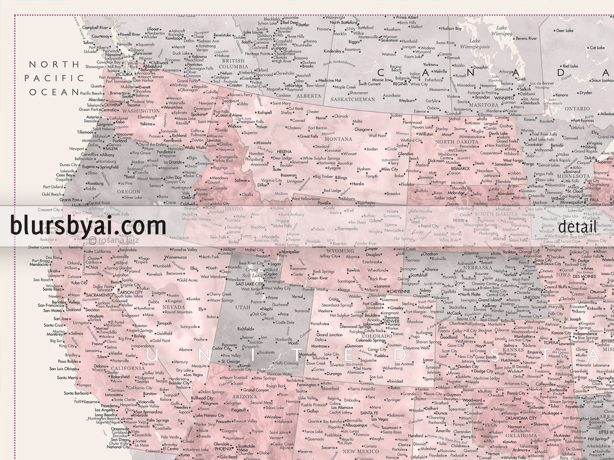 Set of two map prints on paper: USA and the world in matching style. "Madelia"