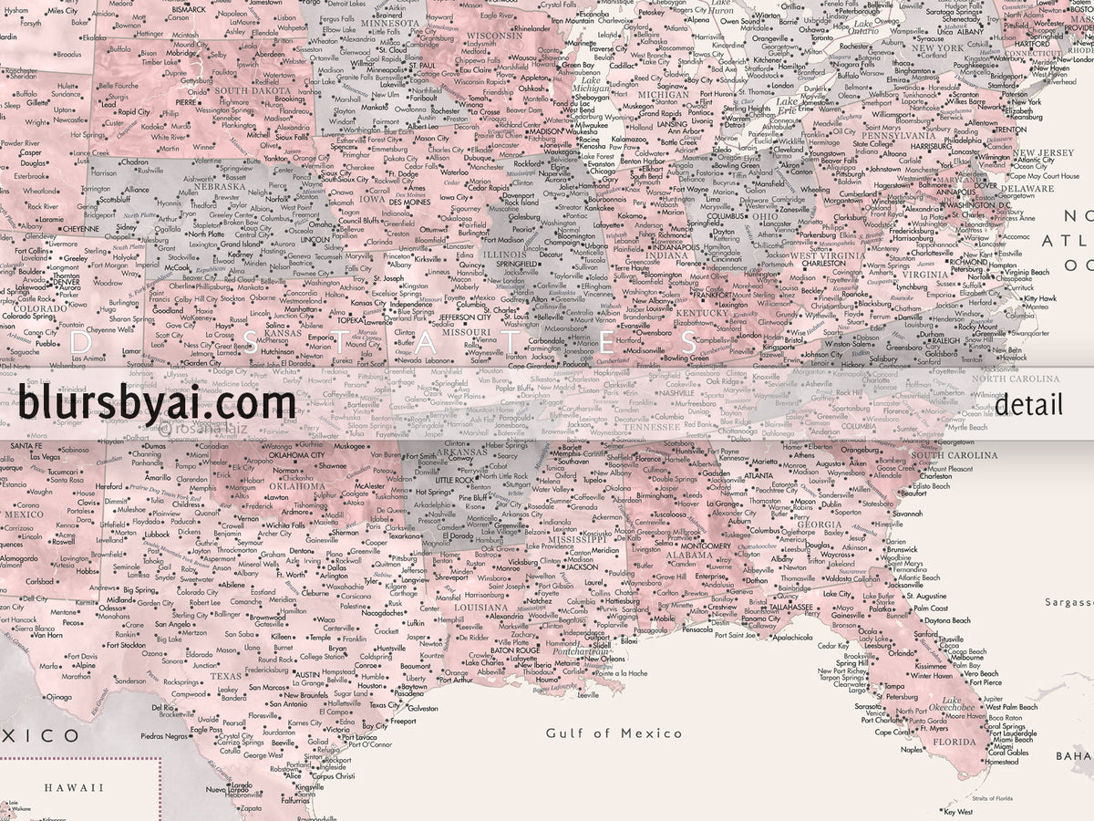 Set of two map prints on paper: USA and the world in matching style. "Madelia"
