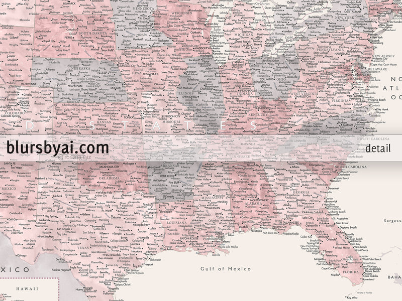 Set of two map prints on paper: USA and the world in matching style. "Madelia"