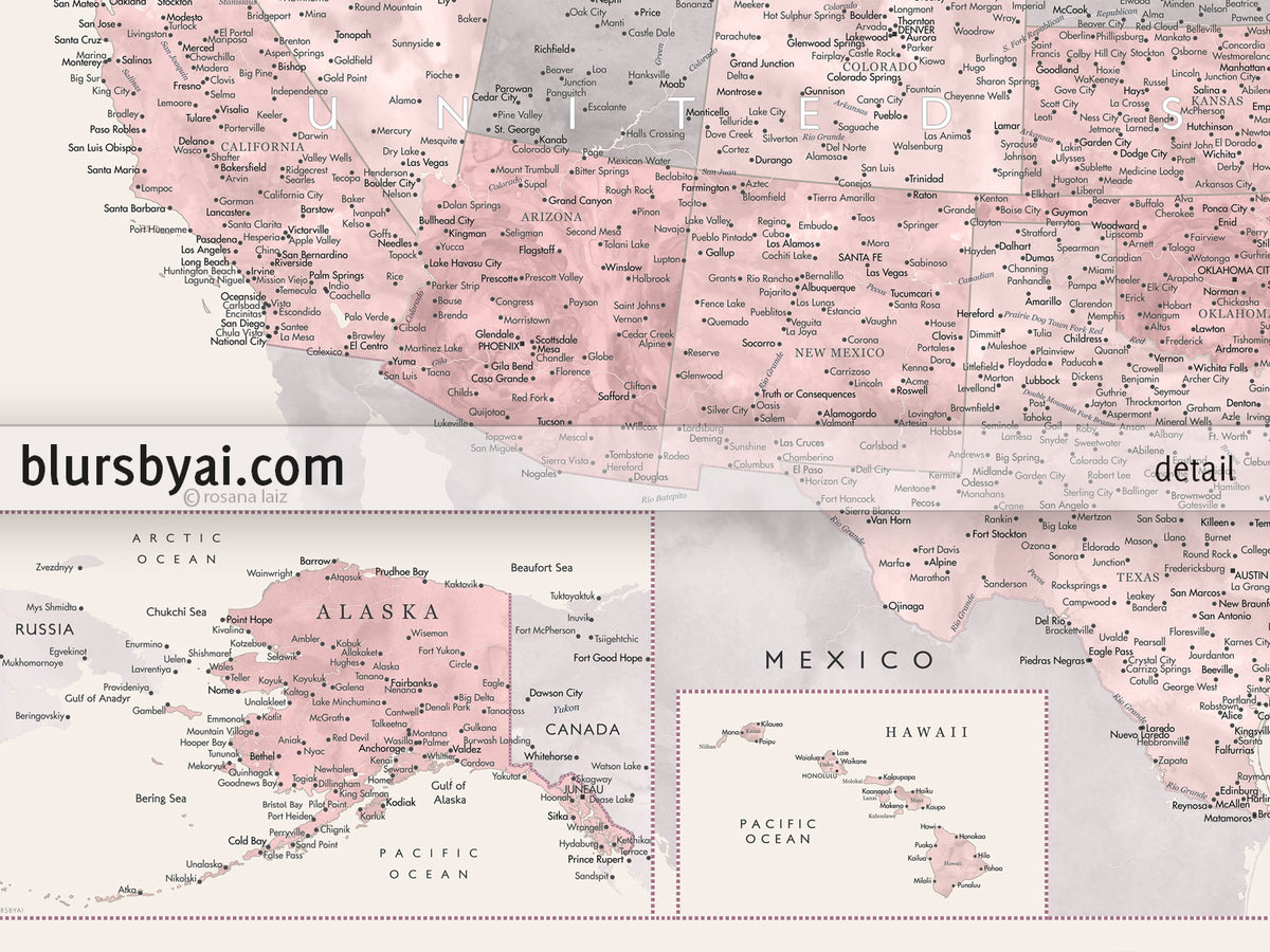 Set of two map prints on paper: USA and the world in matching style. "Madelia"