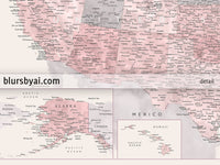 Set of two map prints on paper: USA and the world in matching style. "Madelia"