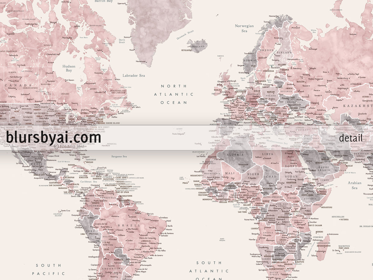Set of two map prints on paper: USA and the world in matching style. "Madelia"