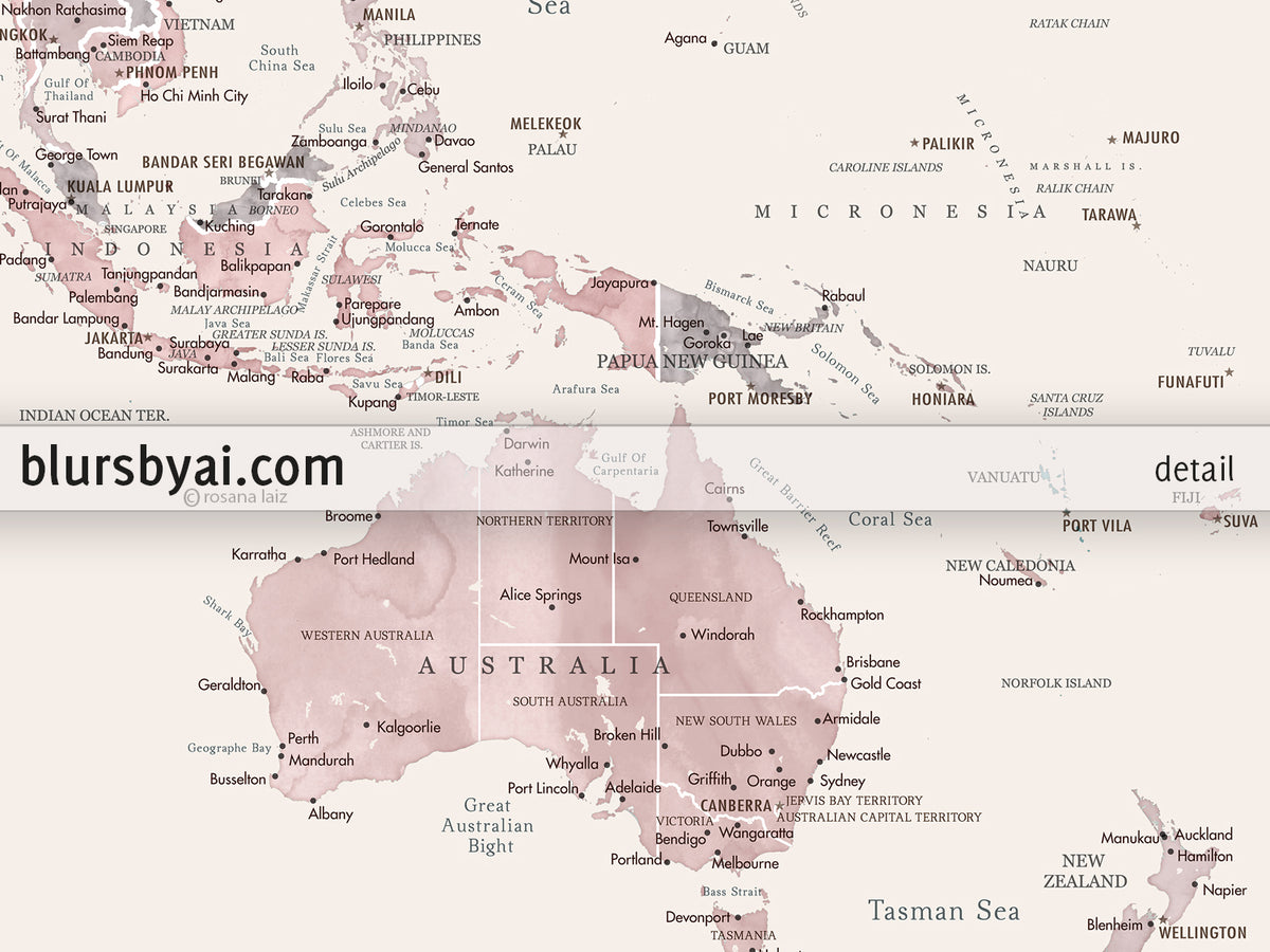 Set of two map prints on paper: USA and the world in matching style. "Madelia"