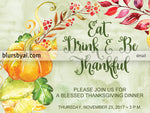 Editable pdf Thanksgiving invitation template: Give Thanks with flowers and pumpkins wreath