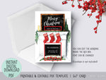 Editable pdf Christmas card template: New home watercolor fireplace mantel