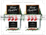 Editable pdf Christmas card template: New home watercolor fireplace mantel