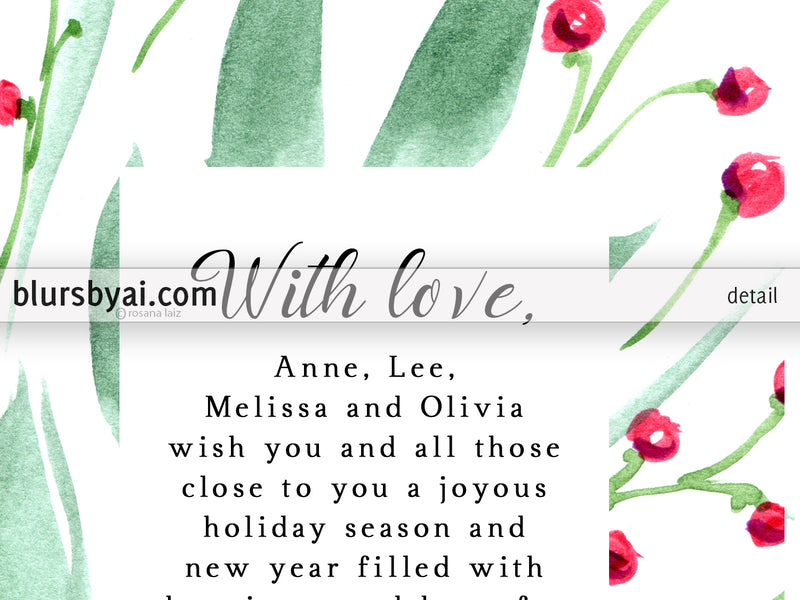 Editable psd Christmas card template: bohemian watercolor bouquet