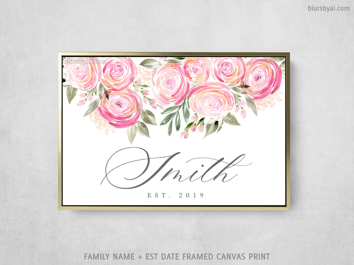 Custom family name canvas print, "Watercolor ranunculus"