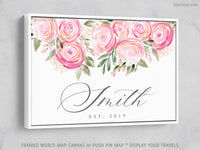 Custom family name canvas print, "Watercolor ranunculus"