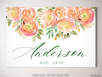 Custom family name canvas print, "Watercolor ranunculus"