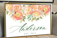 Custom family name canvas print, "Watercolor ranunculus"