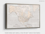 Custom map of North America, canvas print or push pin map in rustic style. "Lucille"