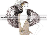 Printable fashion illustration of a 1920's gown in neutrals and gold