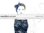 Printable fashion illustration of a silver glitter and dark blue gown