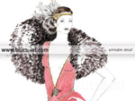 Printable fashion illustration of a 1920's gown in pink and gold